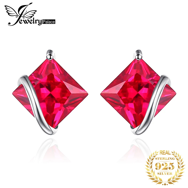 Jewelrypalace классический квадратный 2.8ct создан красный рубин Серьги-гвоздики Шарм