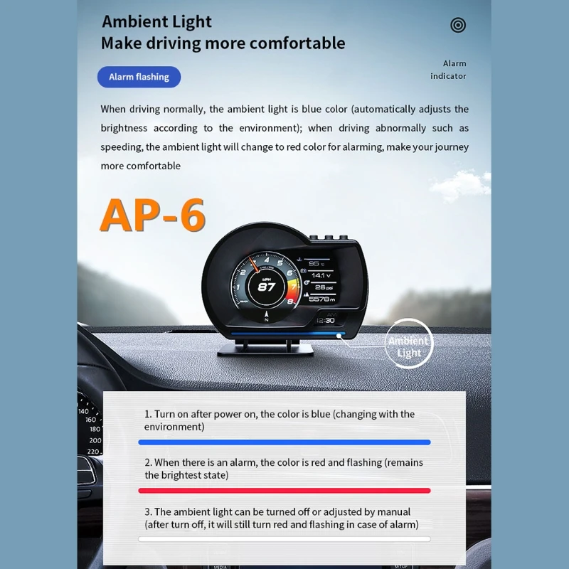 

AP-6 HUD Head-Up Display OBD GPS Dual System Smart Gauge Driving Modified Stopwatch Speedometer Digital Meter