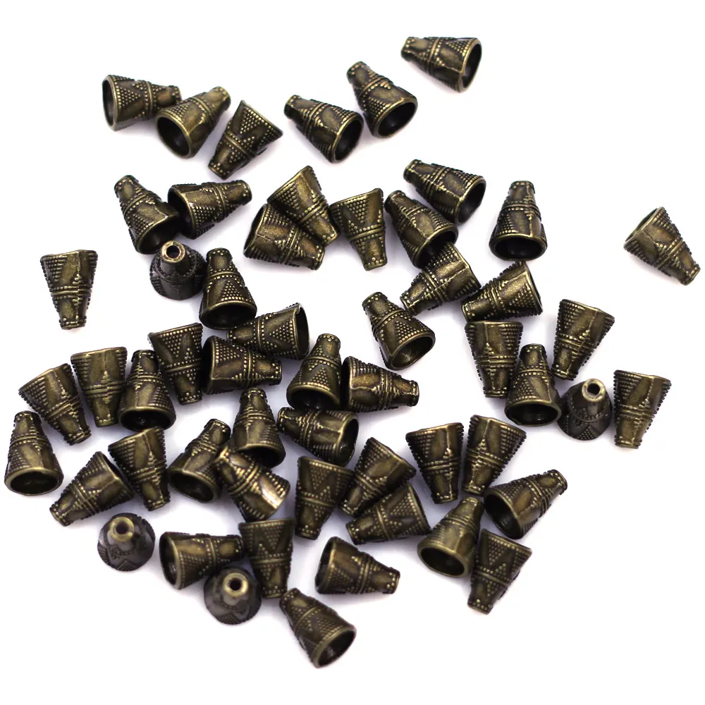 

50Pcs Bronze Tone Corner End Beads Caps Fit Chain Tassel Jewelry Diy Findings Charms 11x9mm