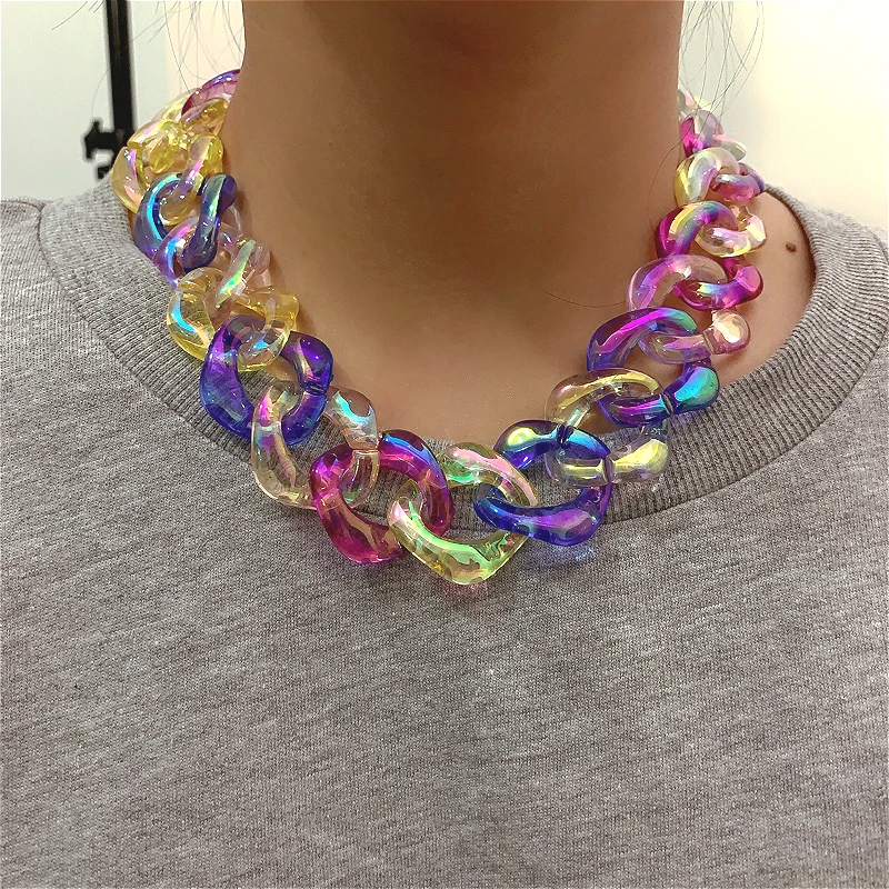 

Hip Hop Colorful Chain Necklace Jewelry 2020 Trendy Women Mens Rock Punk Acrylic Thick Choker Neckalces Accessories
