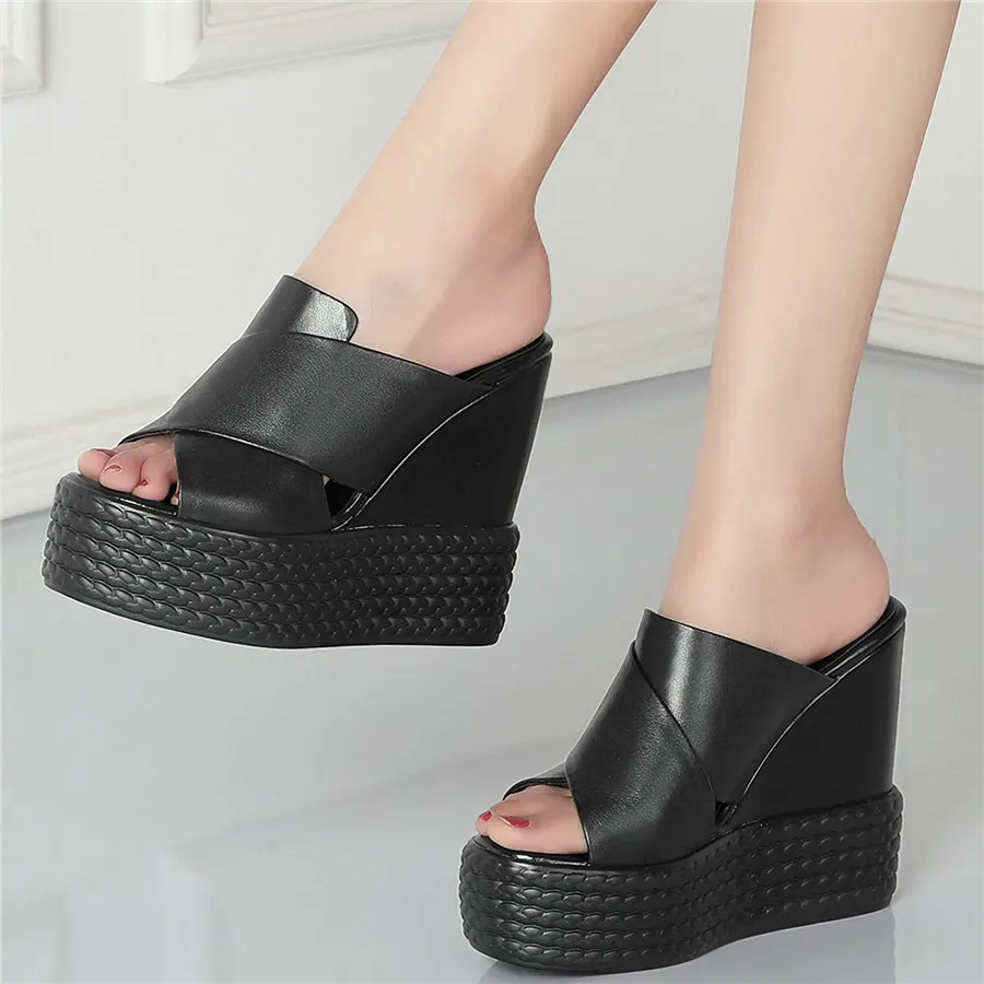

2021 Women Genuine Leather Wedges High Heel Slippers Female Open Toe Gladiator Sandals Summer Platform Pumps Shoes Casual Shoes