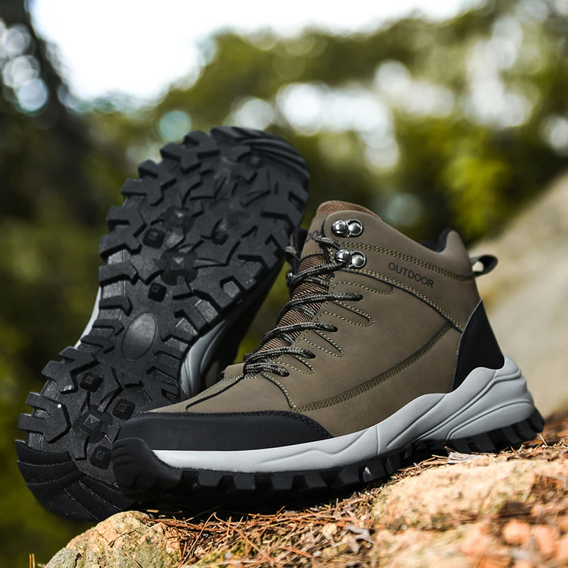 

Plus Size Waterproof Boots Men Anti-Skidding Artificial Leather Autumn Winter Shoes Men Plush Outdoor Ankle Snow Boots Shoes