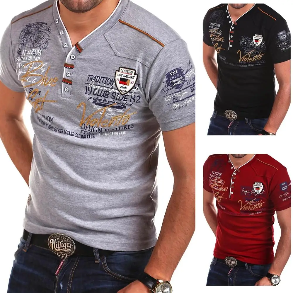 

Mens Breathable Grey 6 Small Button Collar Cotton Blended T-Shirt Short Sleeve For Casual Loose Daily Tops Men Tees