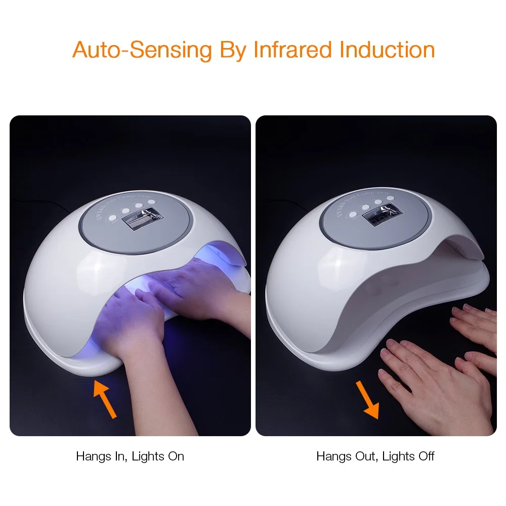2 Hand Big Space 72W Nail Dryer for All Gels Highest Power Fast Drying UV LED Nail Lamp for Curing Gel Polish Ice Lamp For Nail