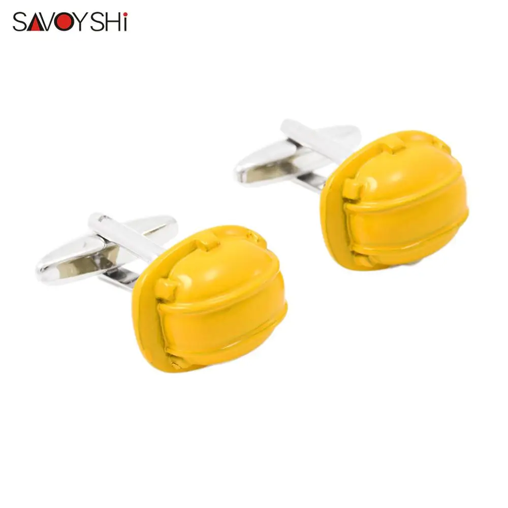 SAVOYSHI Mens Shirt Cuff links High Quality Cuff buttons Brand Novelty Yellow Enamel Helmet Cufflinks Fashion Men Jewelry