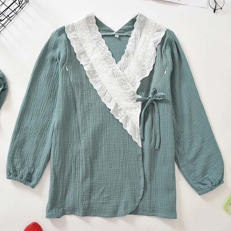 

Пижама женская из хлопка и крепа, с длинным рукавом и V-образным вырезом