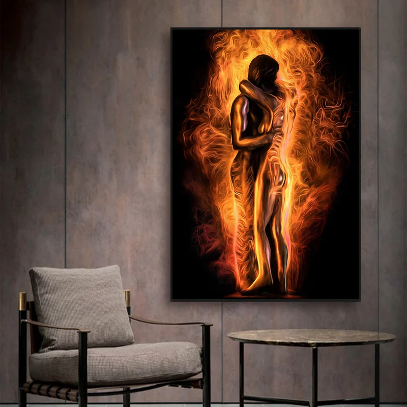 

Abstract Naked Embrace Canvas Posters and Prints Paintings Flame Wall Pictures Figure Art for Bedroom Living Room Unframed