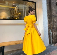 2022 elegant big bow women party dress fashion solid short sleeve long maxi party dress for woman korean boho female clothing