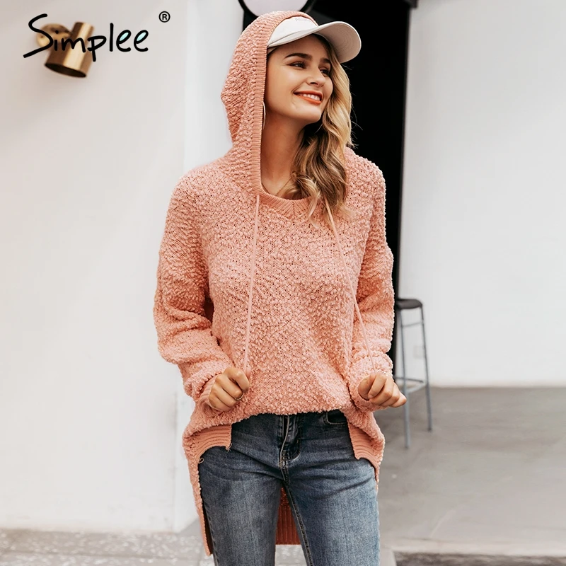 Simplee повседневная женская джемпер толстовкa с капюшоном из меха трикотажные