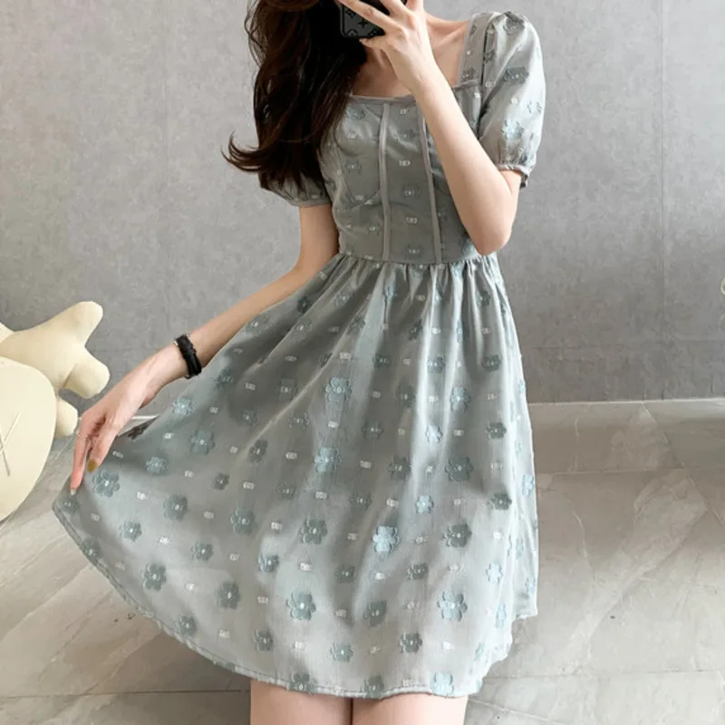

Summer New Elegant Floral Short Sleeve Party Dresses French Hepburn Casual Vintage Slim Mini Dresses Vestidos Mujer Verano 2021