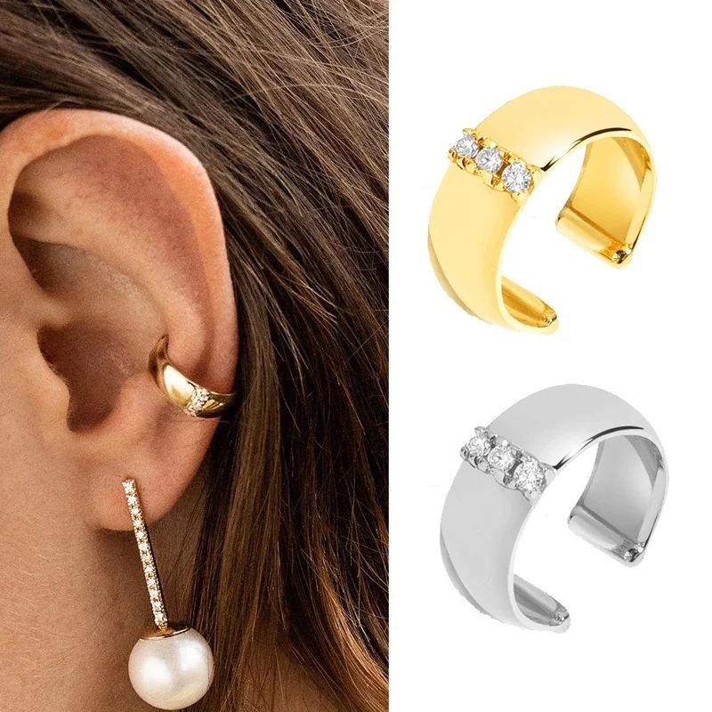

New ear bone clip-encrusted zircon ear clip glossy face trend earpiece women's ear hanging retro cochlear implant clip