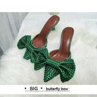 2021 new summer autumn best sell fancy shiny rhinestone big butterflybow slippers diamond point toe high heel sexy sandals women