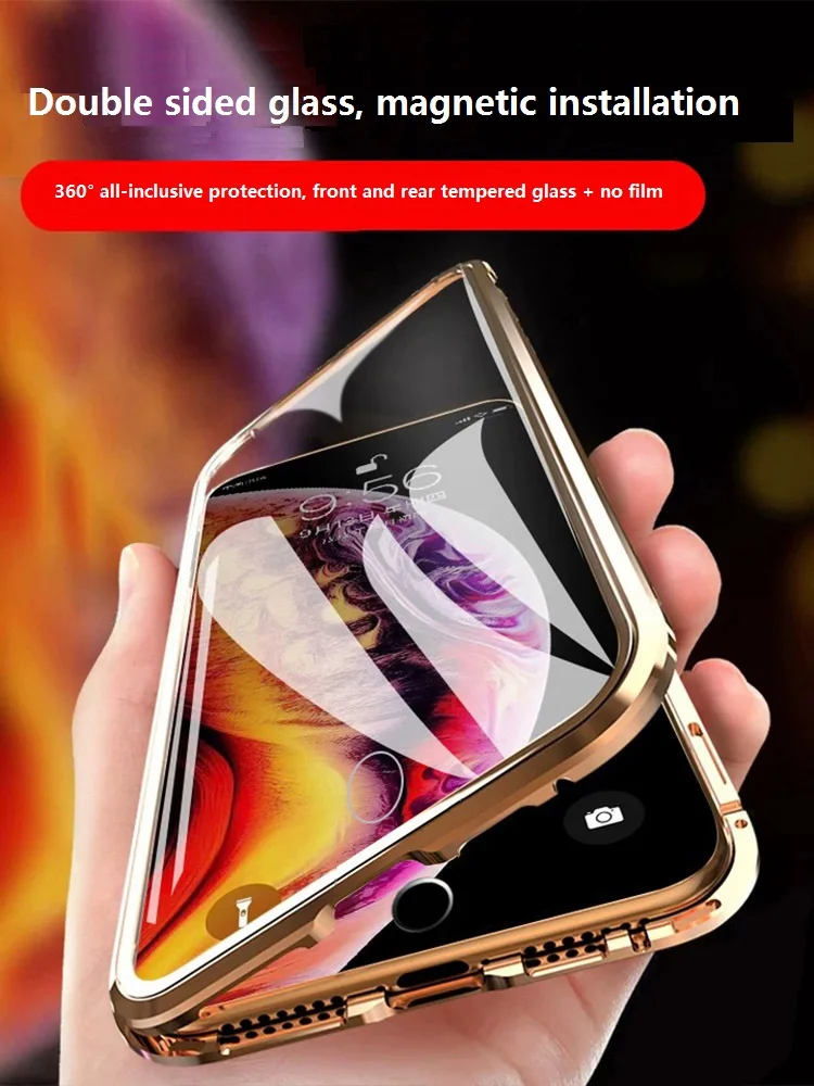 

Phone Cover for IPhone 6 6s 6P 6sP 7 7P 8 8P X XS XR XSMAX 11 11P 11Pmax Double-sided Glass Metal Frame Phone Protective Case