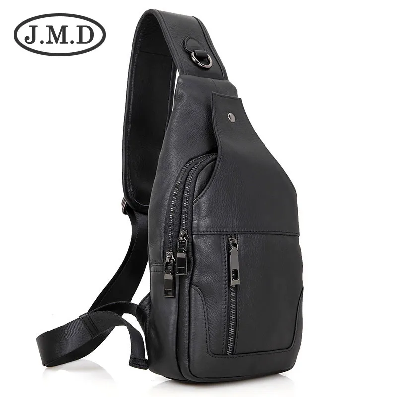 J.M.D Мужская нагрудная сумка из коровьей кожи черная слинг для мальчиков