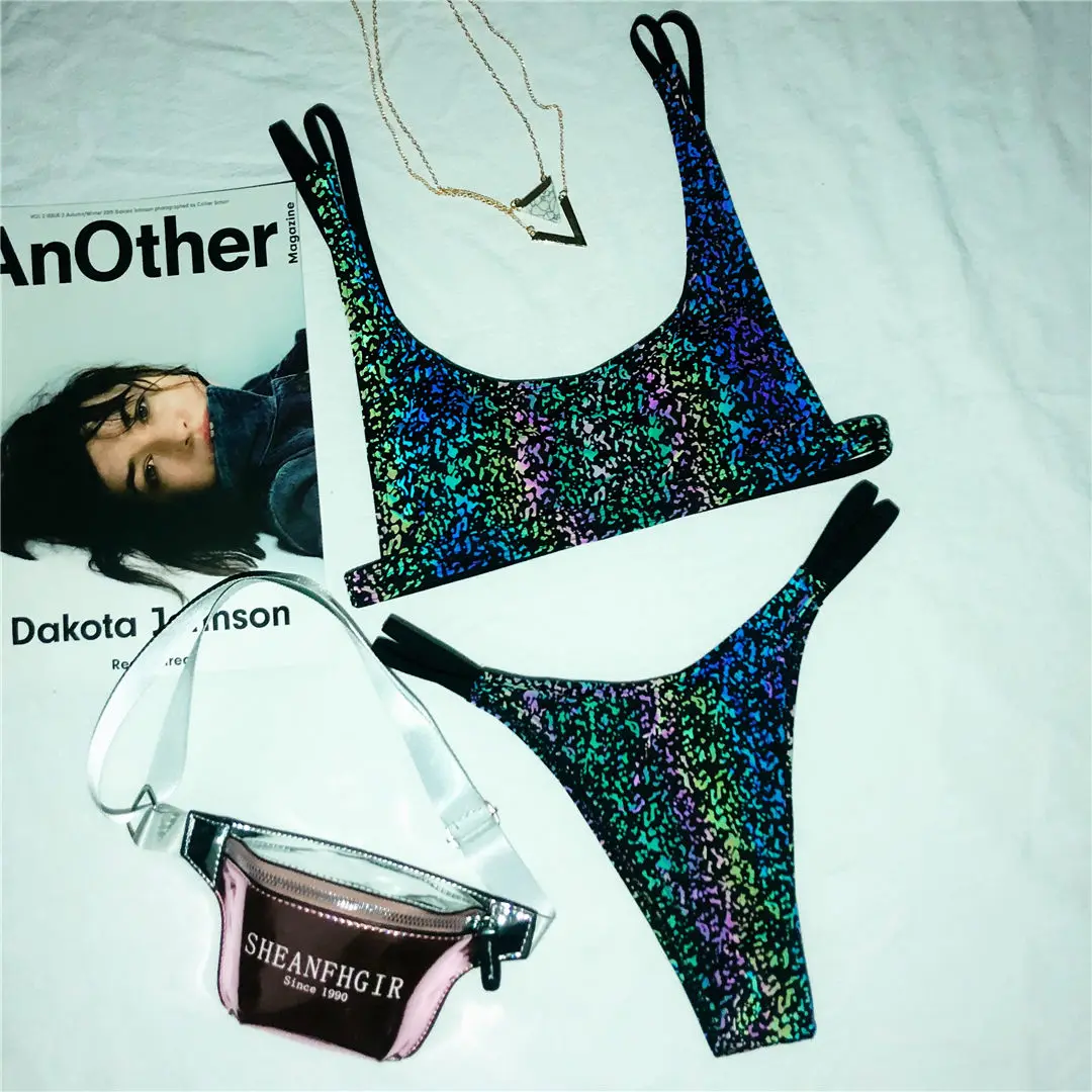 

Sexy Colorful Luminous Fabric Bikini Female Swimsuit Women Swimwear Two-pieces Bikini set Thong Bather Bathing Suit Swim