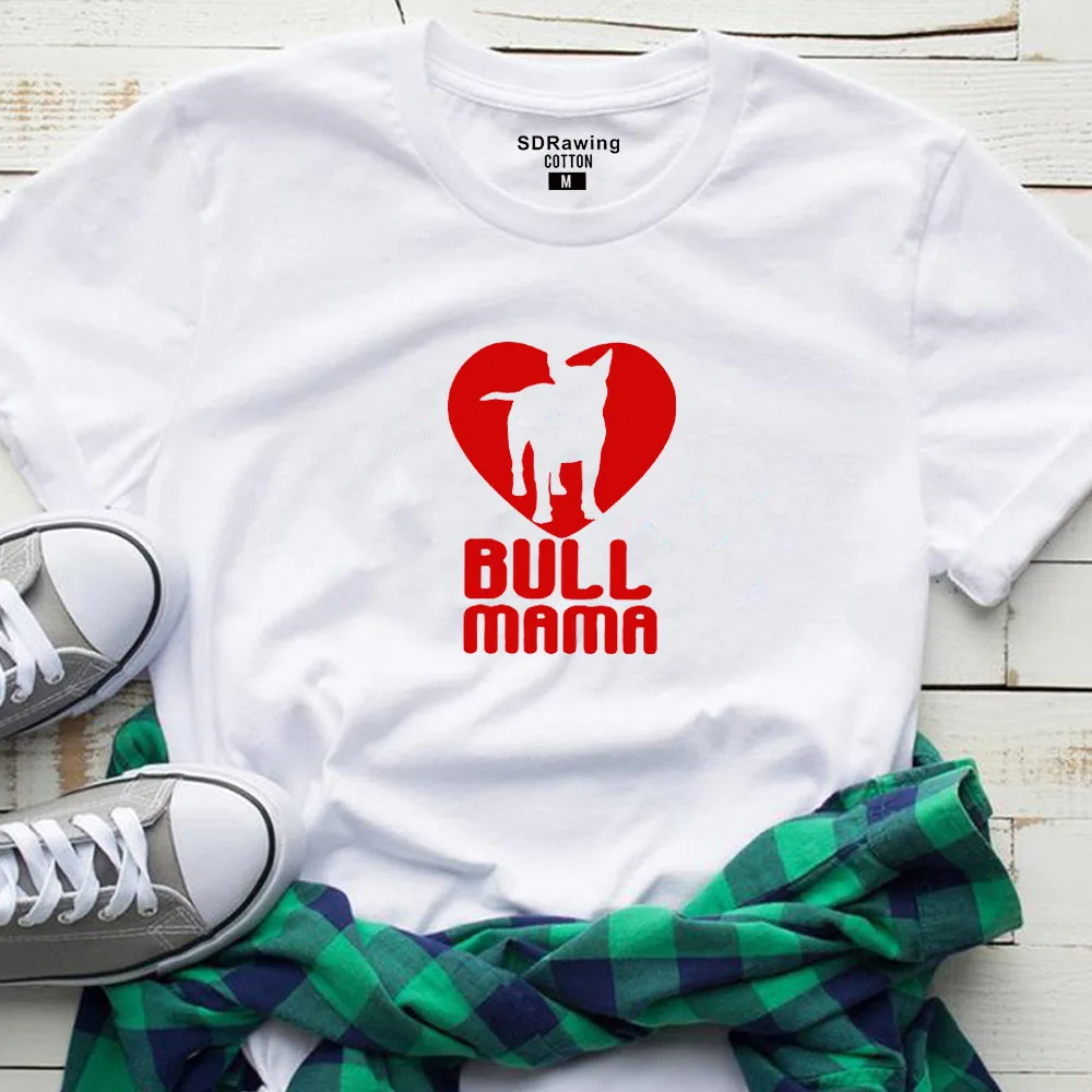 Женская футболка с фотографией терьера Bull Mama ручная Футболка с принтом Bullterrier lover gift idea Psiakrew Женская футболка из хлопка