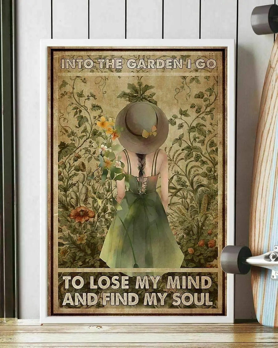 

Into The Garden I Go to Lose My Mind Painting Metal Plate Vintage Coffee Wall Coffee Bar Decor Metal Sign