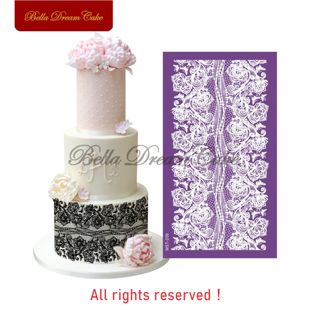 Кружевной трафарет для торта с розовыми цветами сетчатые трафареты