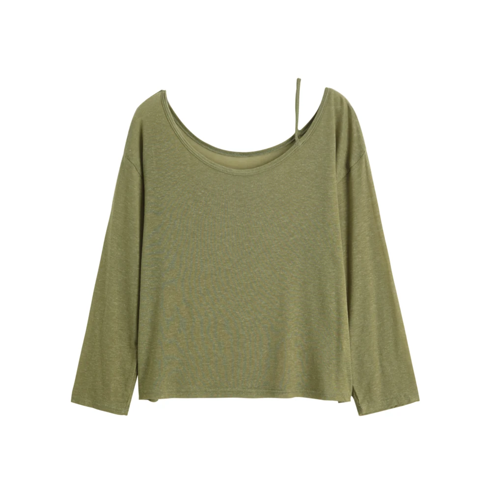 

Fall / winter 2020 new versatile basic style machine off shoulder long sleeve loose bottomed T-shirt for women