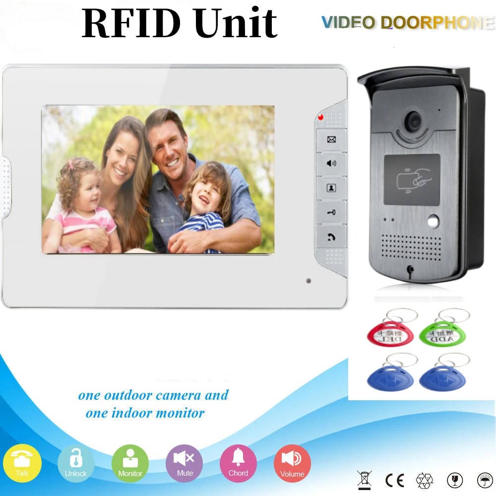 

Fingerprint RFID Password Access Unlock Visual Intercom 7 inch Monitor Video Door Phone Doorbell Intercom Home Security System