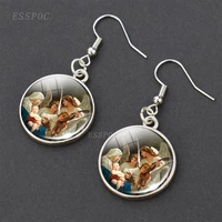 hadas goticas fairy angel on moon cabochon glass copper stud earrings women fashion hypoallergenic angel wings earrings