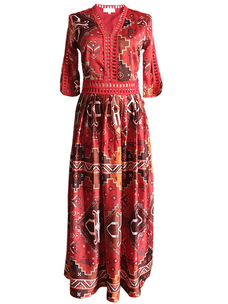 Autumn Summer Women Runway Boho People Ethnic Embroidery Maxi Long Dress Bohemia Elegant Beach Female Vestido | Женская одежда