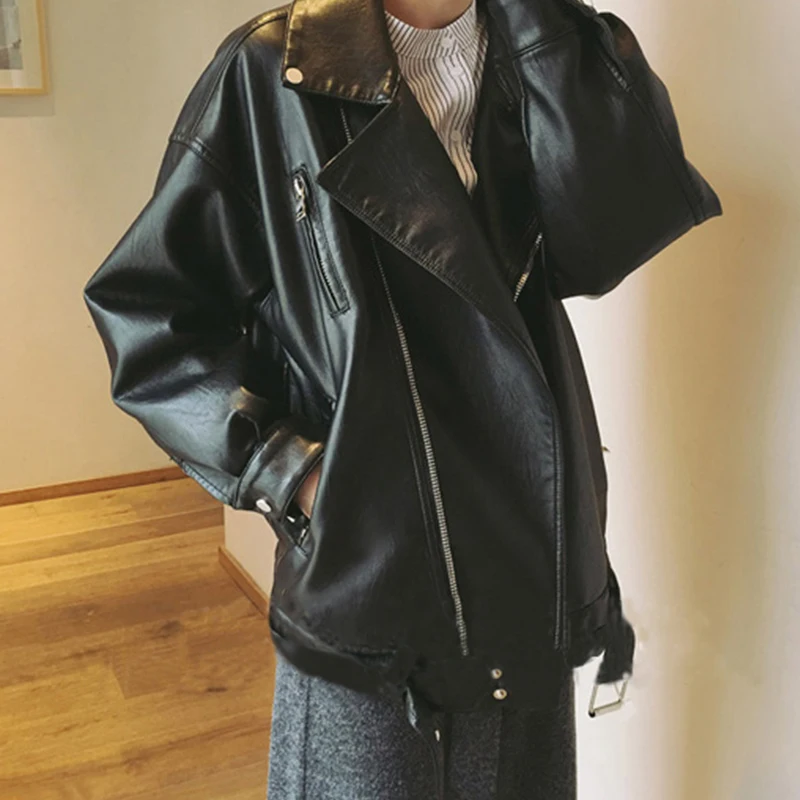 

Куртка женская из искусственной кожи, повседневный свободный мотоциклетный пиджак из искусственной кожи, уличная одежда, пальто оверсайз в...
