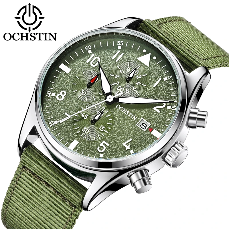 

OCHSTIN Casual Sport Watches Men Green Top Brand Luxury Military Quartz Man Fashion Chronograph Wristwatches Relogio Masculino