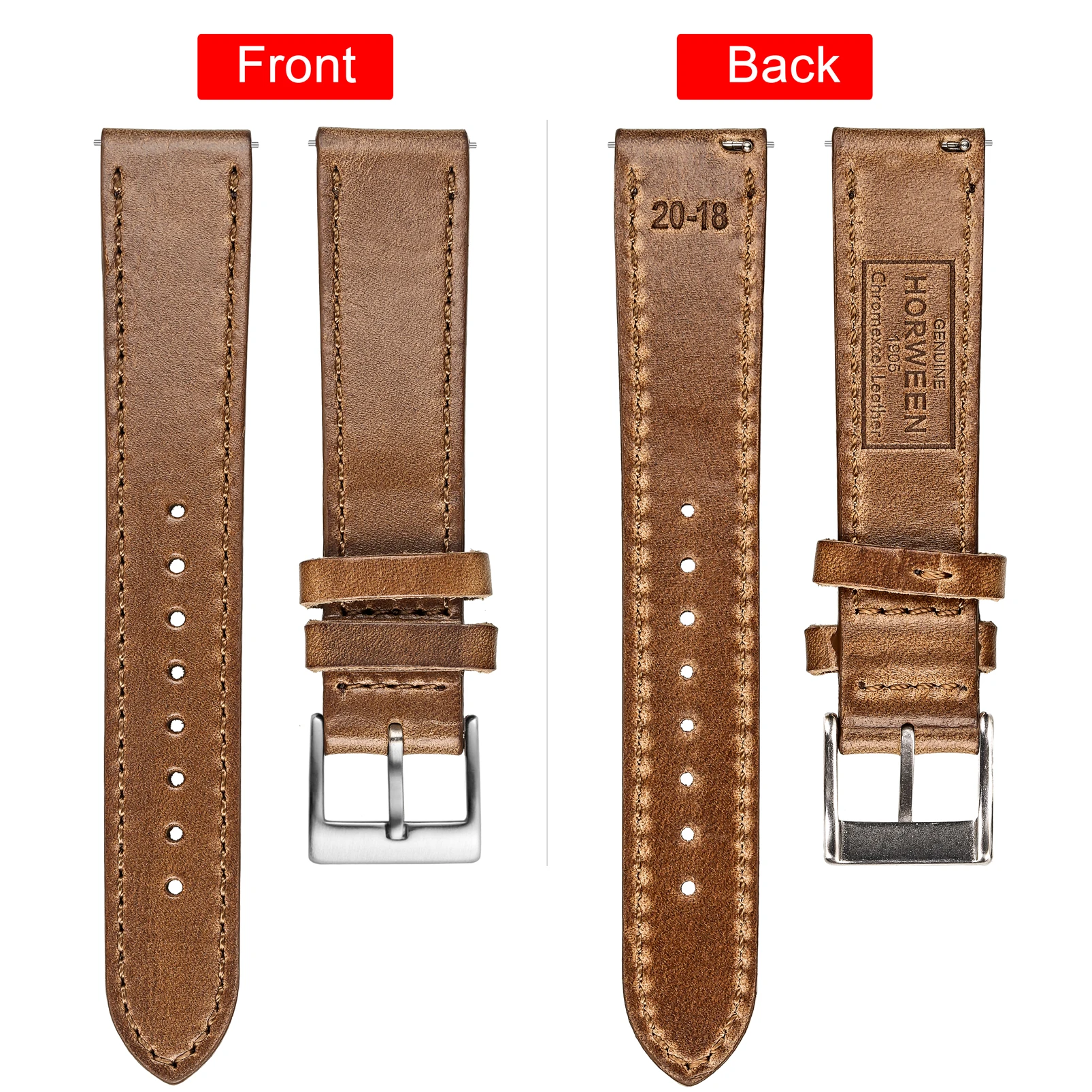 High Quality Horween  Genuine Leather Straps Brown Soft Wrap Handmade Horse Leather Watch Bands 18mm 20mm 22mm
