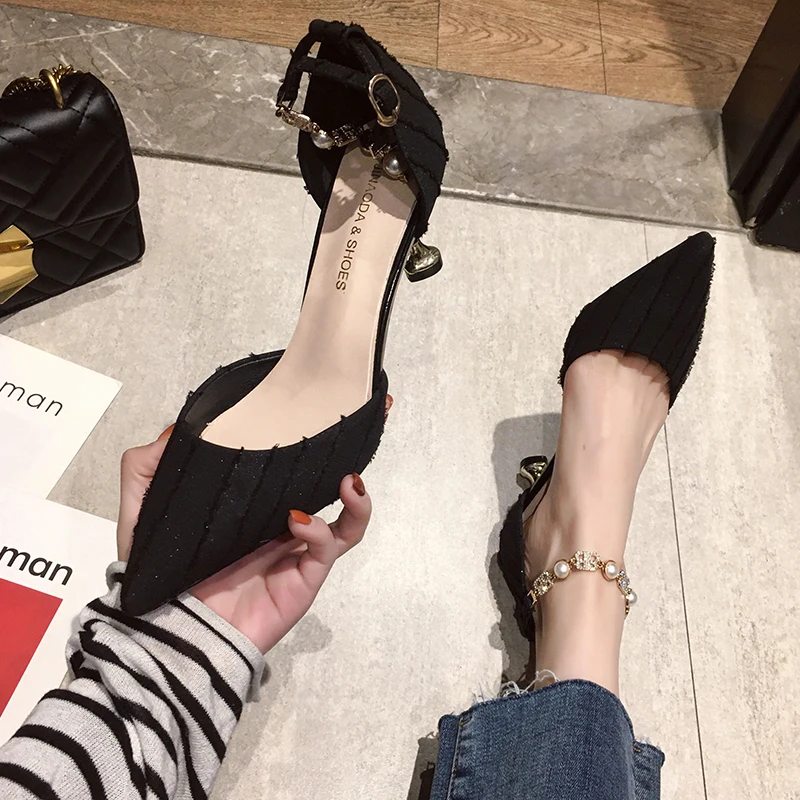 Classic basic high heel women solid color elegant simple fashion Buckle Strap ladies shoes spring autumn must-have W37-48 | Обувь