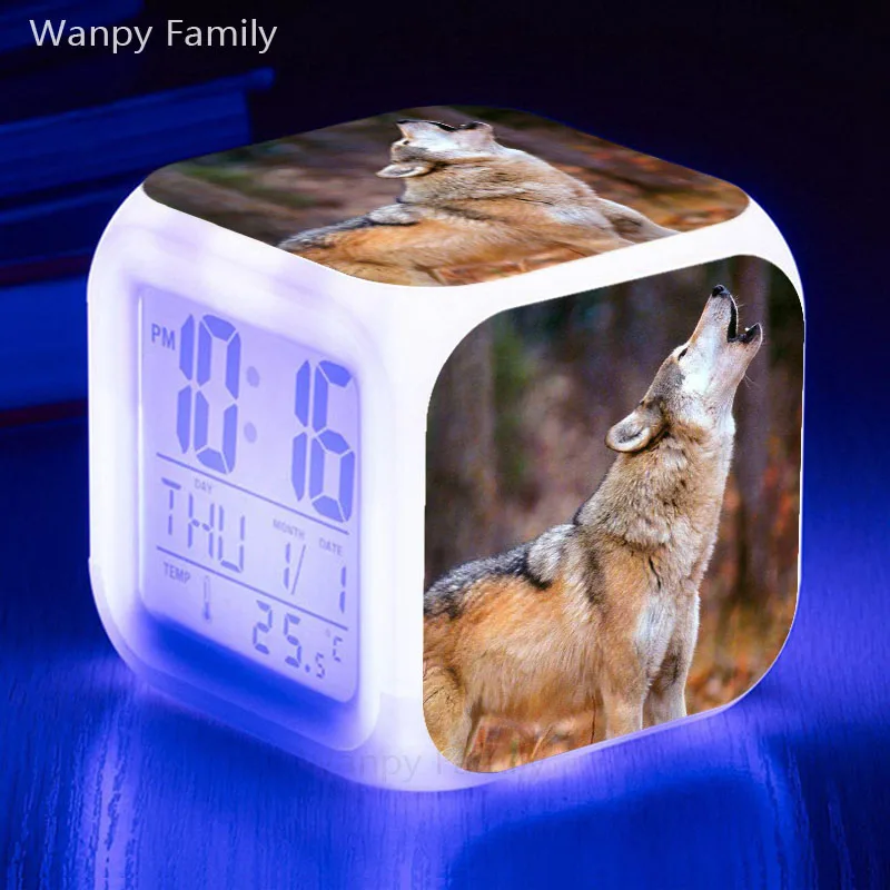 Arctic snow Wolf LED Будильник 7 цветов Светящиеся цифровые часы для детей подарок