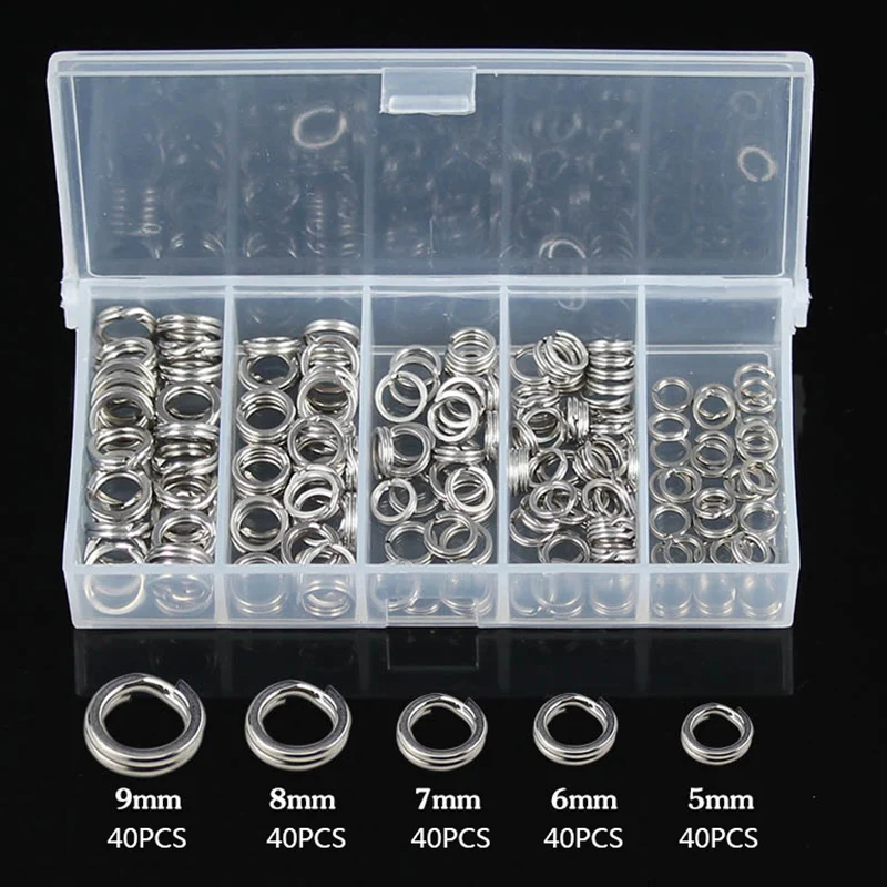 

200pcs Fishing Split Rings Stainless Steel Double Loop Connectors 5Size 5/6/7/8/9mm Fishing Tackle Pesca Iscas Tools Accessories