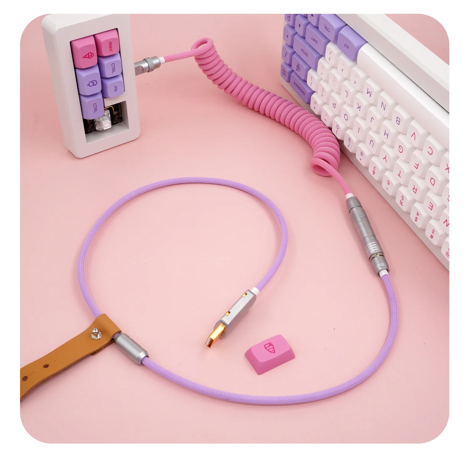 

GeekCable Ice Cream Color Matching Pink Purple Hand-made Customized Mechanical Keyboard Data Spiral Line Rear Aviation Plug