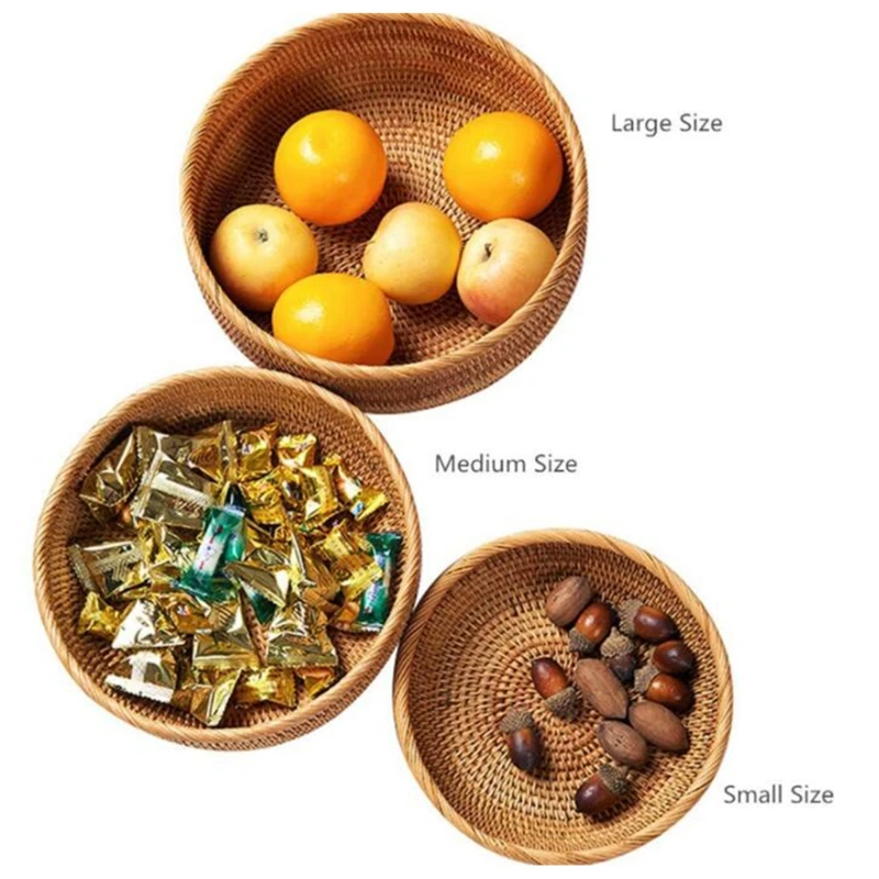 

Hadewoven Round Rattan Fruit Basket Wicker Food Tray Weaving Storage Holder Bowl 53CB