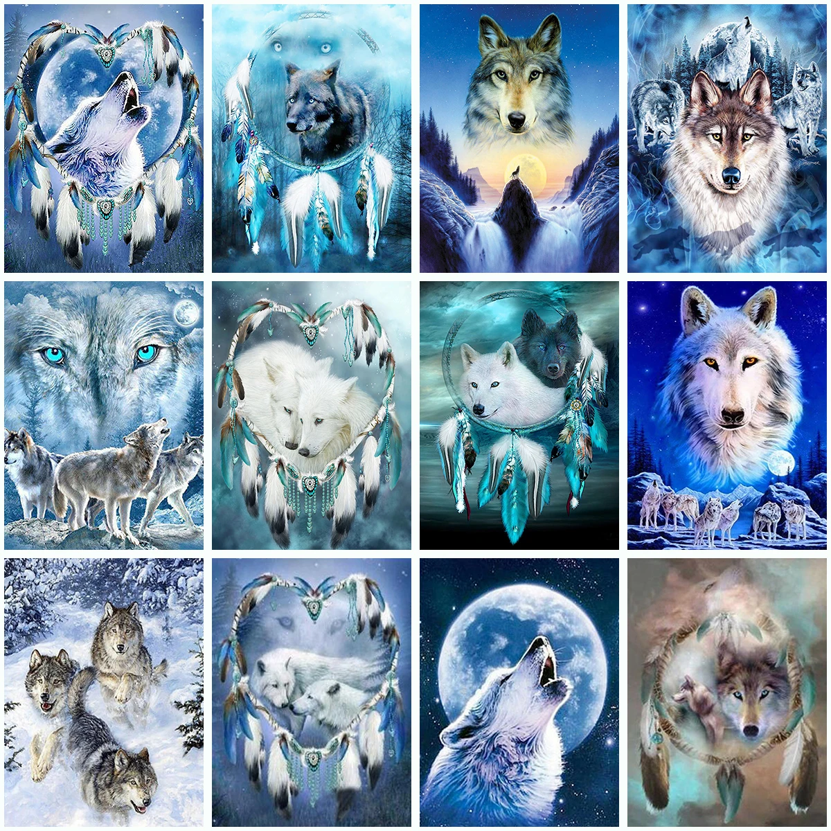 

Diy 5d Diamond Painting Dream Catcher Cross Stitch Kit Full Circle Resin Animal Diamond Embroidery Wolf Mosaic Home Decoration