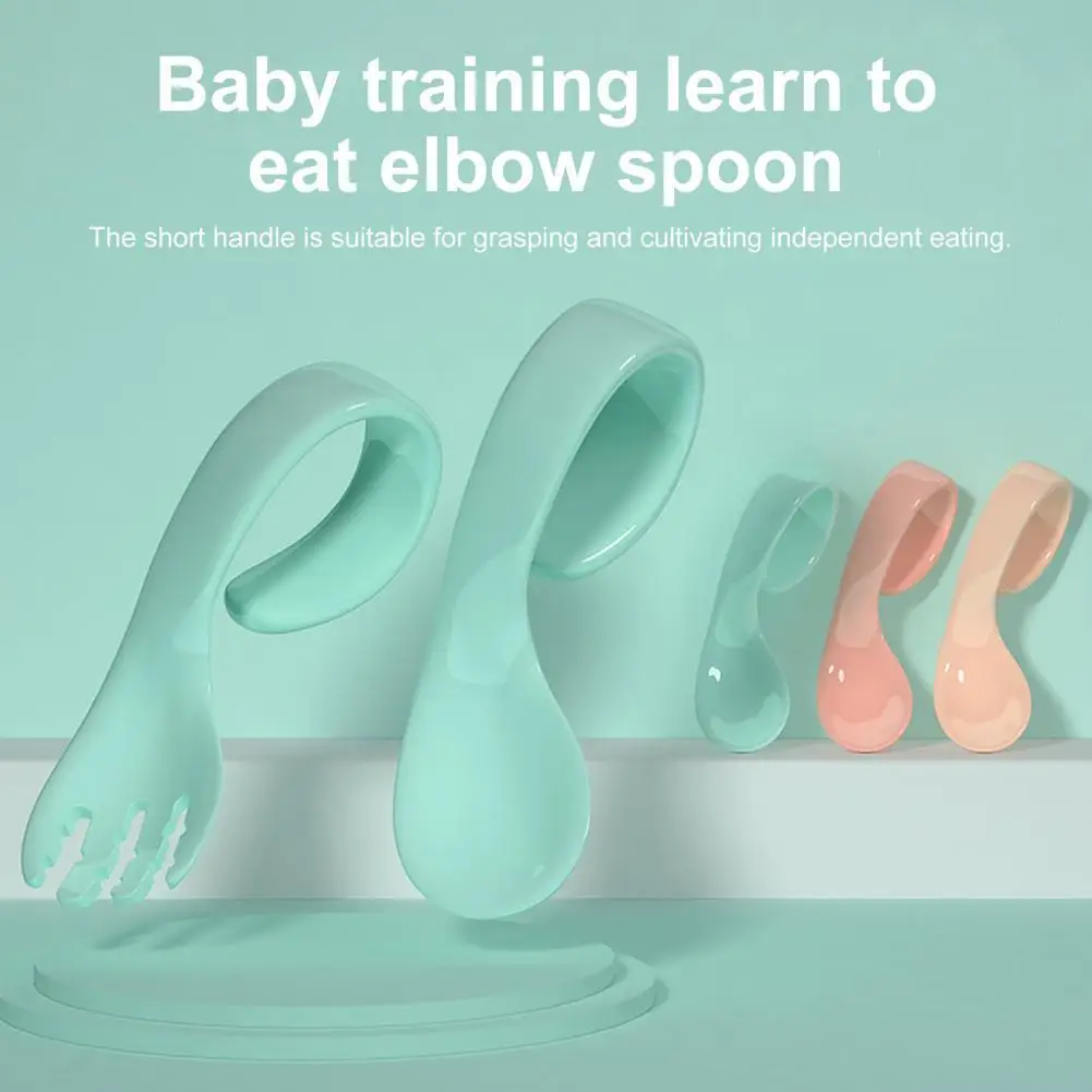 Cuchara auxiliar de Gel de silicona para beb&eacute;, juego de utensilios para aprender a comer, cuchara suave Flexible de entrenamiento, vajilla para ni&ntilde;os-0