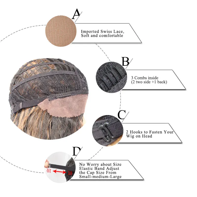 

ANOGOL High Temperature Fiber Dark Roots Silver Grey Black Short Natural Wavy Synthetic Lace Front Baby Hair Wigs For Women