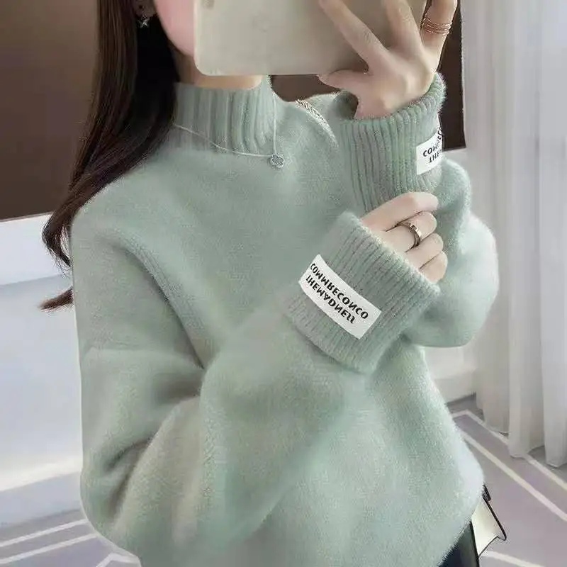 Mind-casual Модный женский вязаный свитер с высоким воротом из искусственной норки и