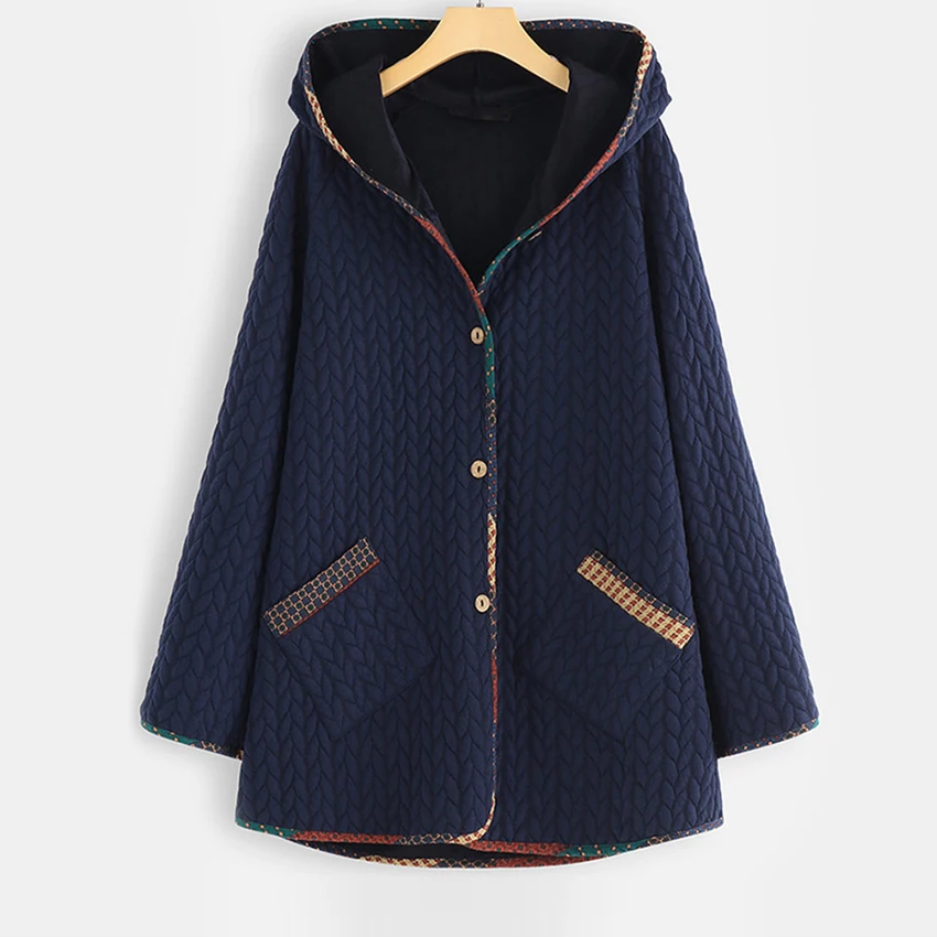 Женская винтажная куртка с капюшоном осенне зимнее теплое пальто на пуговицах