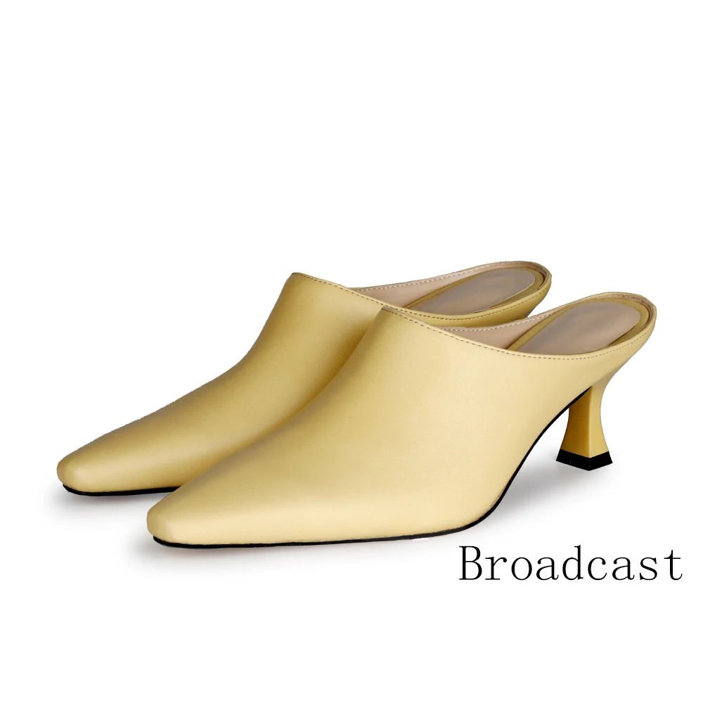 Broadcast European and American Spring and Summer Womens PU Small Square Toe Stiletto Heel Fashionable Casual Womens Slippers