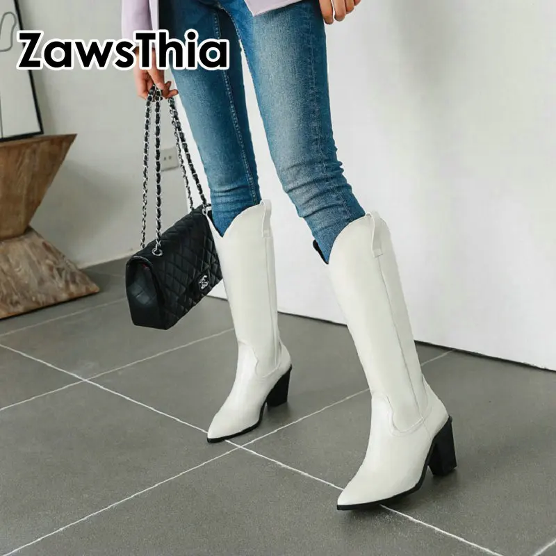ZawsThia/Женские однотонные белые и черные ботинки из искусственной кожи на осень