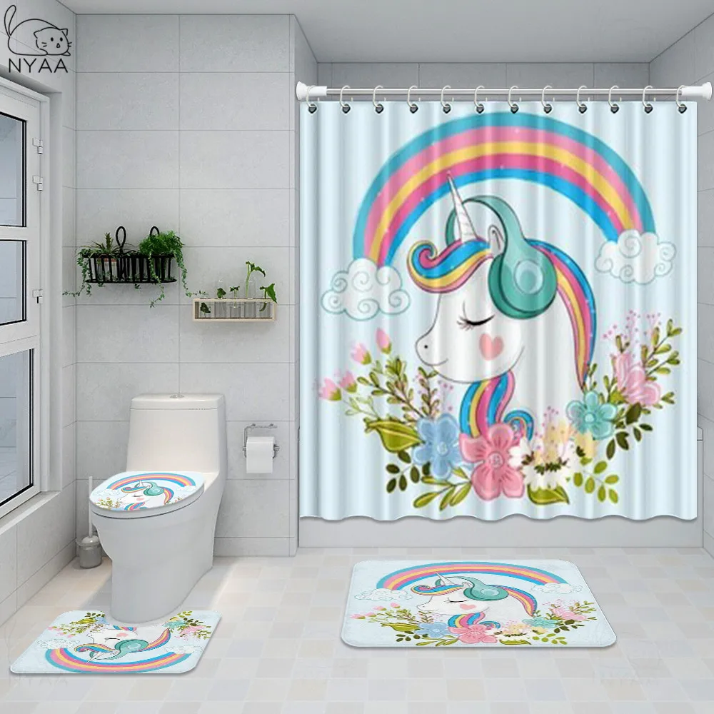 Белый декоративный Единорог для девочек набор ванной комнаты забавная Радужная