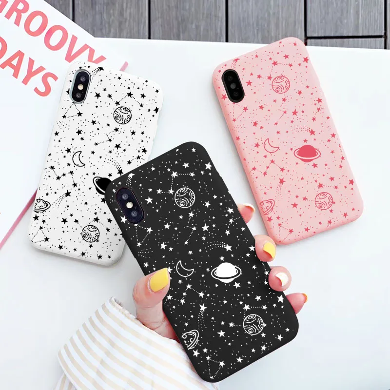 Simple Space Planet Stars Moon Spaceship Phone Case For iPhone 11 12 13 Pro Max XR X XS Max 6s 7 8 Plus SE2020 mini Soft Cover