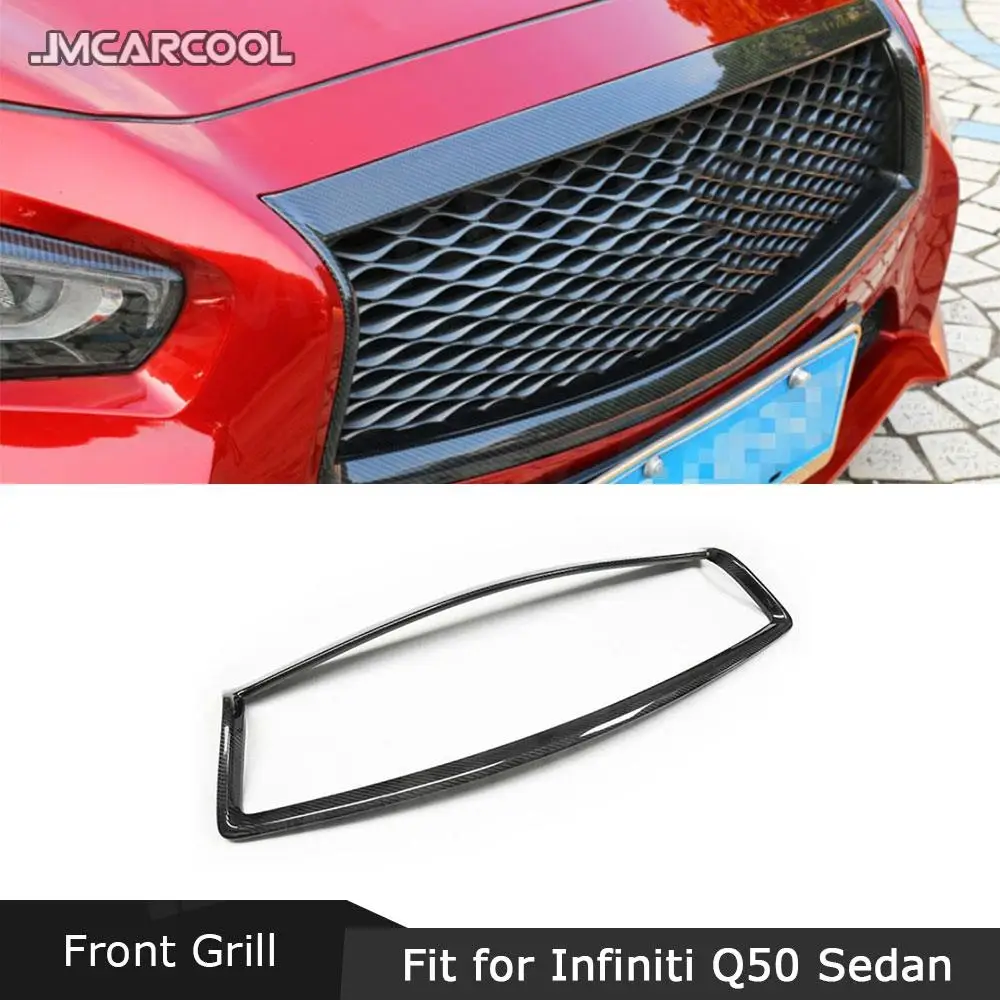 

Carbon fiber Front Head Bumper Grill Frame Car Decoration For Infiniti Q50 Sedan 4 Door 2014-2020 ABS Gloss Black Decoration