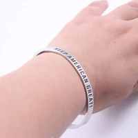 cuff bracelet bangle keep american great motivational mantra quote stainless steel engraved jewelry gift