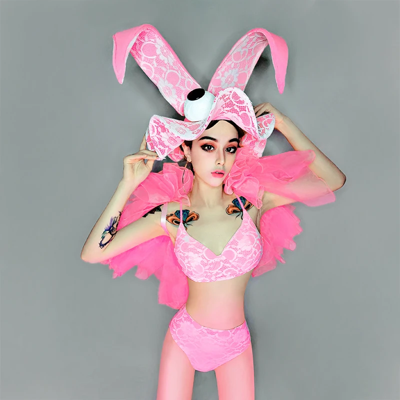 

Pink Bikini suit Bar ds costumes nightclub atmosphere cute funny suit gogo dance costume stage costume women Birthday Party NEW