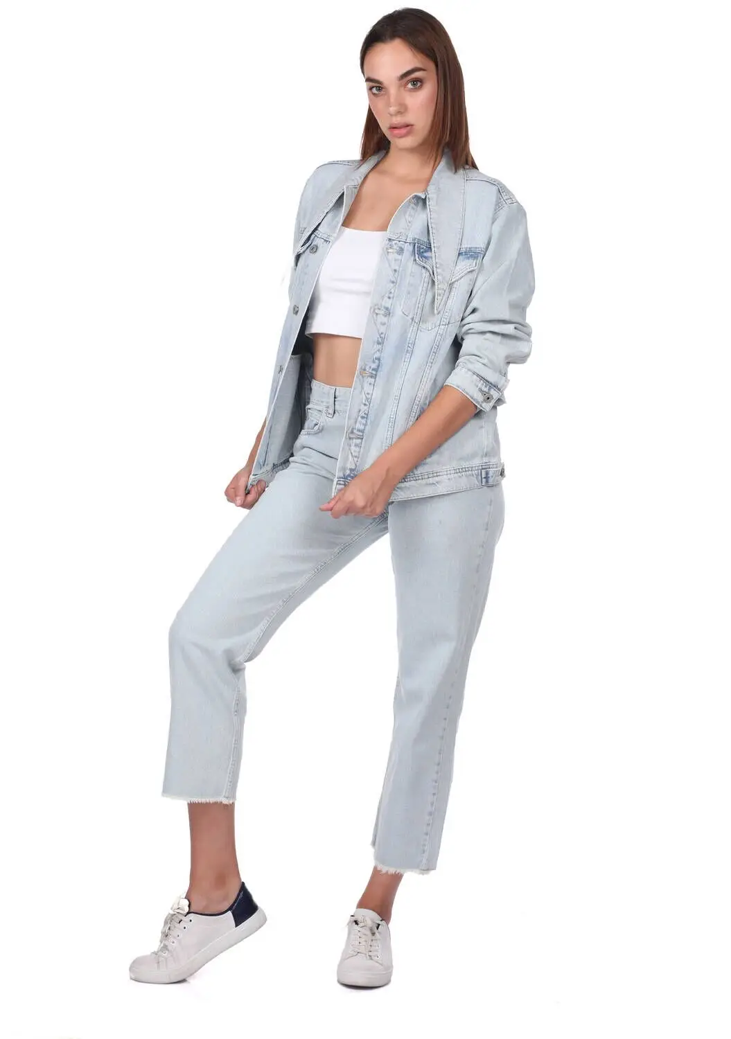 

Blue White Women Jean Jacket