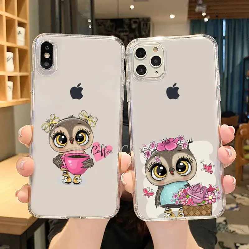 

Cute Owl cartoon animal Phone Case Transparent soft For iphone 5 5s 5c se 6 6s 7 8 11 12 plus mini x xs xr pro max