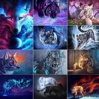 5d diy diamond painting fluorescent tiger wolf embroidery full round square drill rhinestone cross stitch mosaic pictures decor