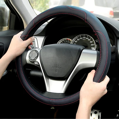 Кожаный Автомобильный чехол на руль для Toyota Corolla Avensis Yaris Rav4 Hilux Prius Auris 2013 авто аксессуары - Название цвета: Red